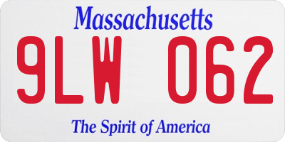 MA license plate 9LW062