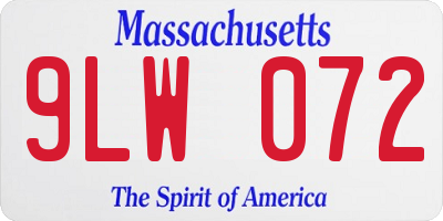 MA license plate 9LW072