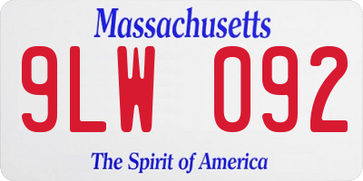 MA license plate 9LW092