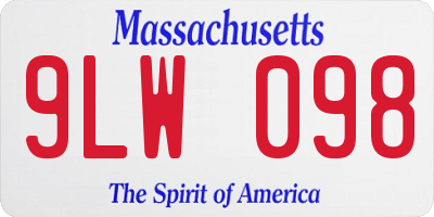 MA license plate 9LW098