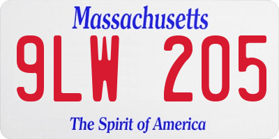 MA license plate 9LW205