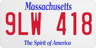 MA license plate 9LW418