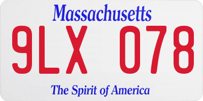 MA license plate 9LX078