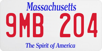 MA license plate 9MB204