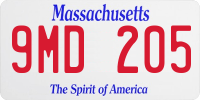 MA license plate 9MD205