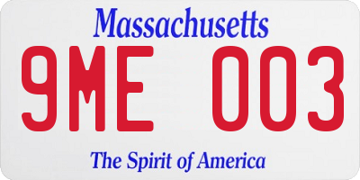 MA license plate 9ME003