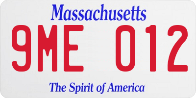 MA license plate 9ME012