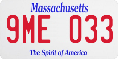MA license plate 9ME033