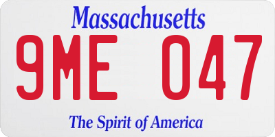 MA license plate 9ME047