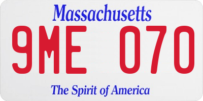 MA license plate 9ME070