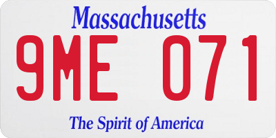 MA license plate 9ME071