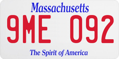 MA license plate 9ME092