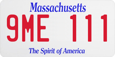 MA license plate 9ME111