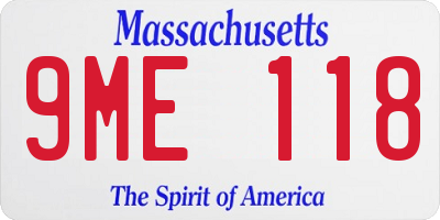 MA license plate 9ME118