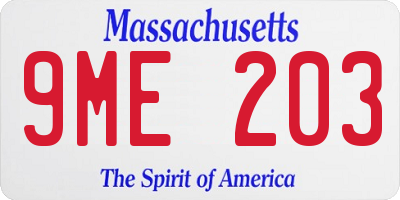 MA license plate 9ME203