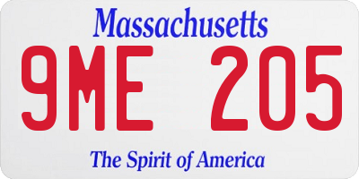 MA license plate 9ME205