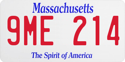 MA license plate 9ME214