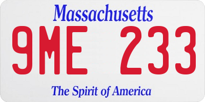 MA license plate 9ME233
