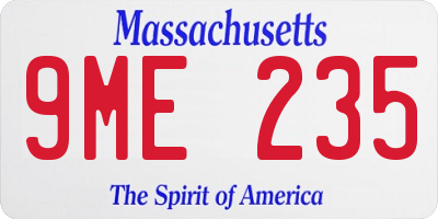 MA license plate 9ME235