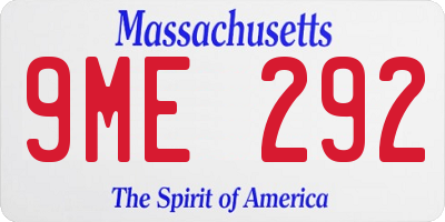 MA license plate 9ME292