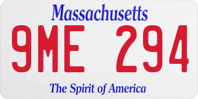 MA license plate 9ME294