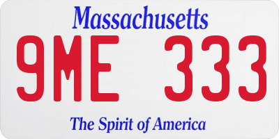 MA license plate 9ME333
