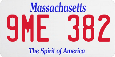 MA license plate 9ME382