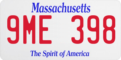 MA license plate 9ME398