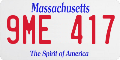 MA license plate 9ME417