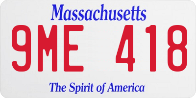 MA license plate 9ME418
