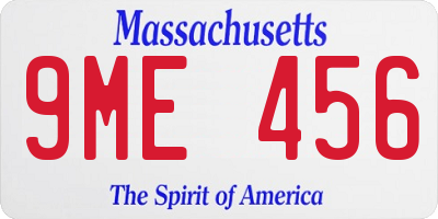 MA license plate 9ME456