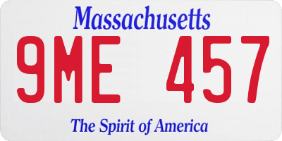 MA license plate 9ME457