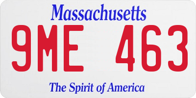 MA license plate 9ME463