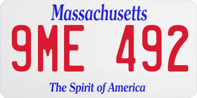 MA license plate 9ME492