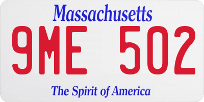 MA license plate 9ME502