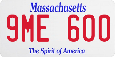 MA license plate 9ME600