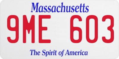 MA license plate 9ME603