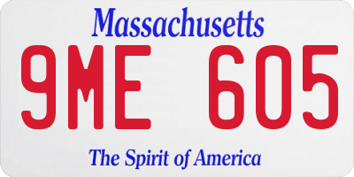 MA license plate 9ME605