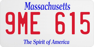 MA license plate 9ME615