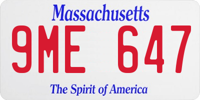 MA license plate 9ME647