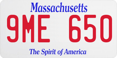 MA license plate 9ME650