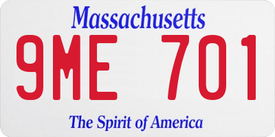 MA license plate 9ME701