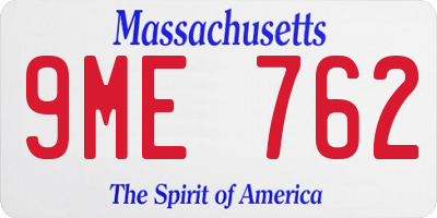MA license plate 9ME762