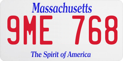 MA license plate 9ME768