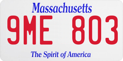 MA license plate 9ME803