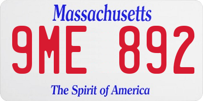 MA license plate 9ME892
