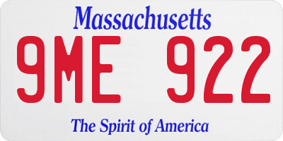 MA license plate 9ME922