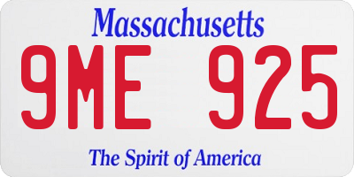 MA license plate 9ME925