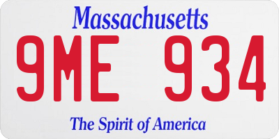 MA license plate 9ME934