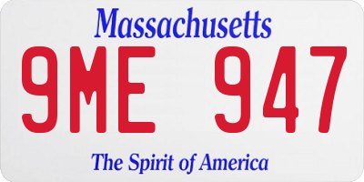 MA license plate 9ME947